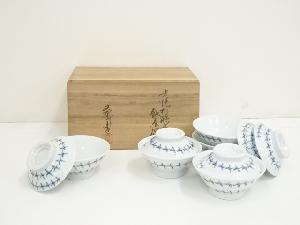 小川文斎造　光悦折鶴文蓋付飯茶碗5客（共箱）